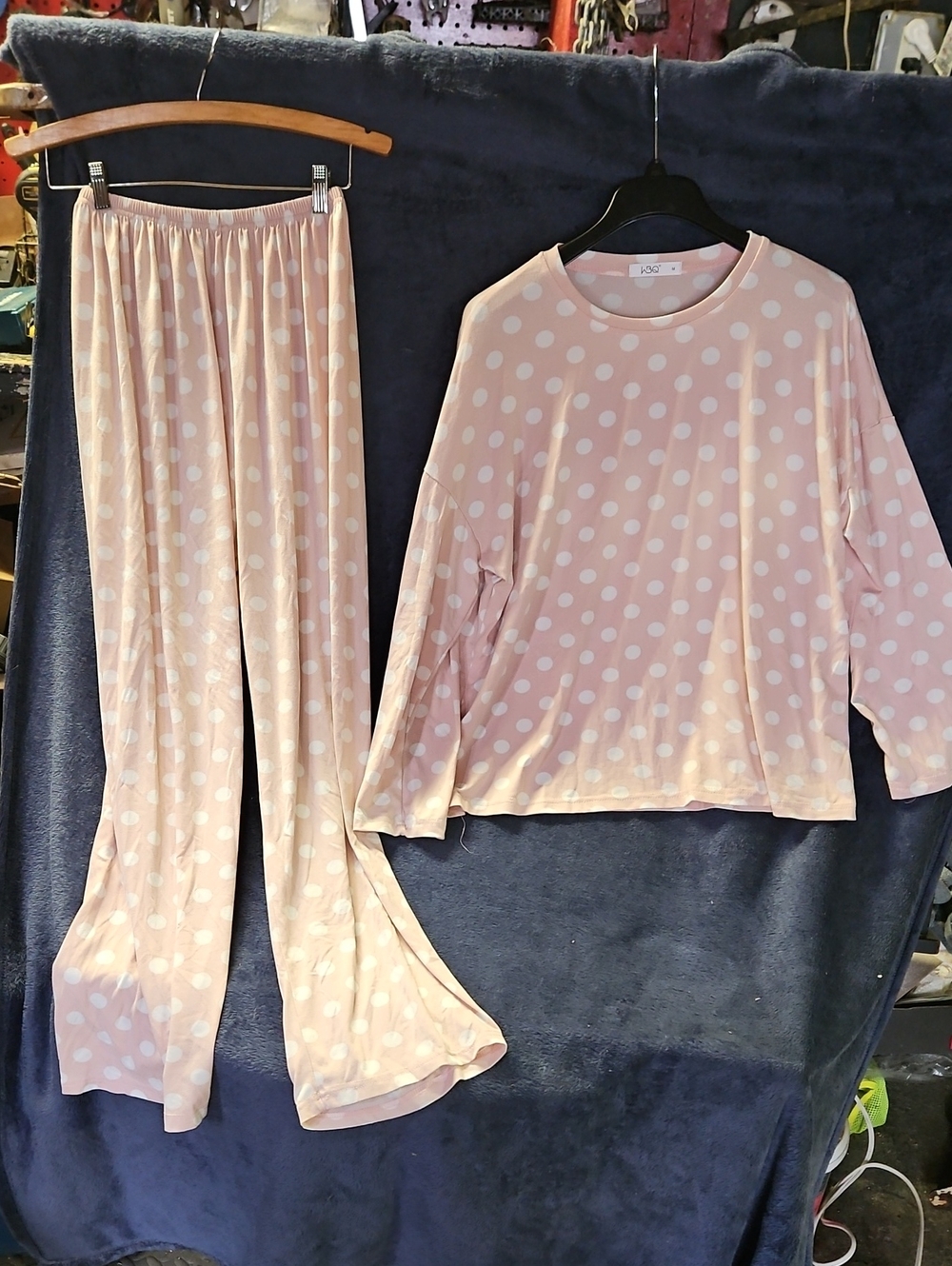 Women's Soft Pink Polka Dot Long Sleeve Pajama Set